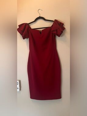 Deep red midi off the shoulder dress